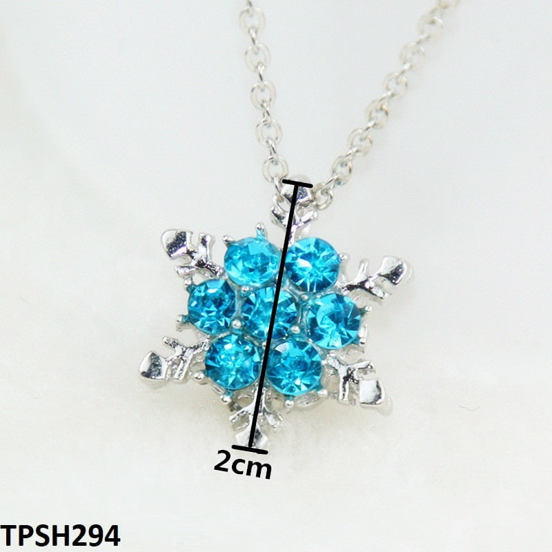 TPSH294 JMN Aqua Flower Star Curb Chain Pendant - CPSH