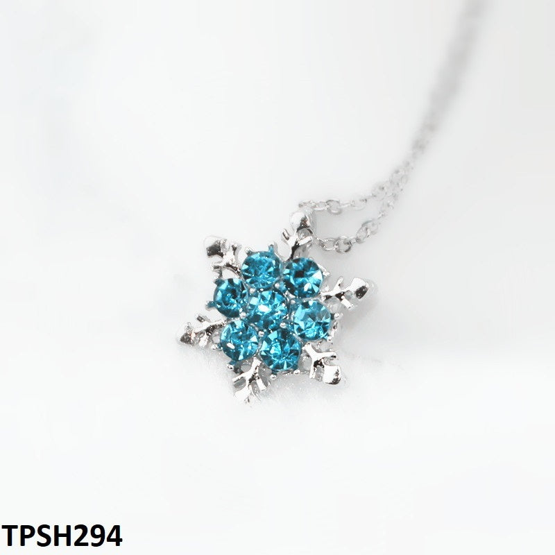 TPSH294 JMN Aqua Flower Star Curb Chain Pendant - CPSH