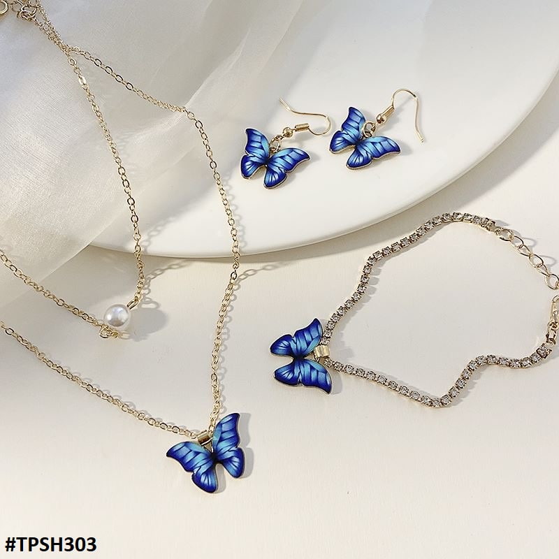 TPSH303 JMN Shaded Butterfly Pendant Set - CPSH