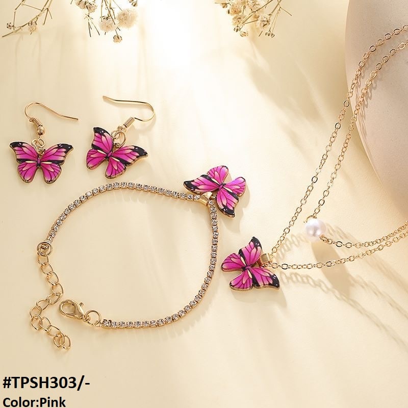 TPSH303 JMN Shaded Butterfly Pendant Set - CPSH