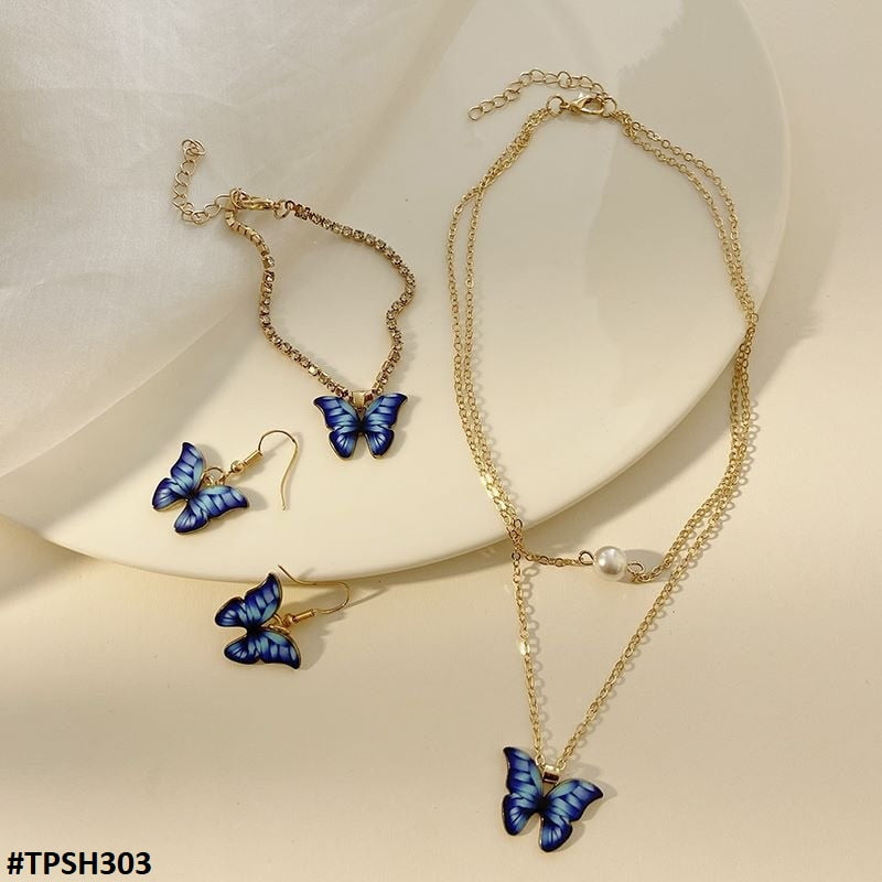 TPSH303 JMN Shaded Butterfly Pendant Set - CPSH