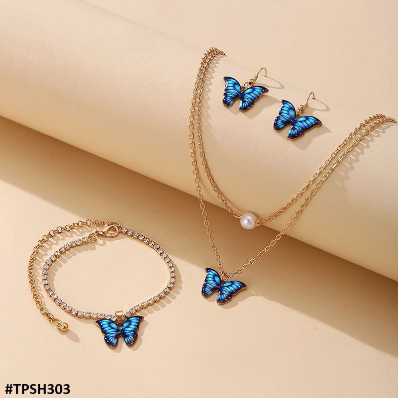 TPSH303 JMN Shaded Butterfly Pendant Set - CPSH