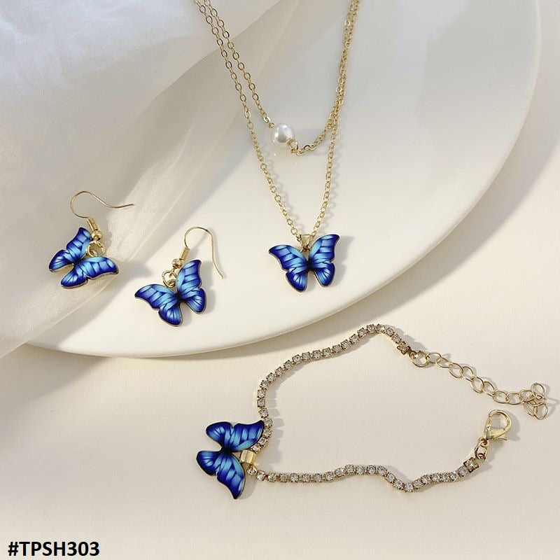 TPSH303 JMN Shaded Butterfly Pendant Set - CPSH