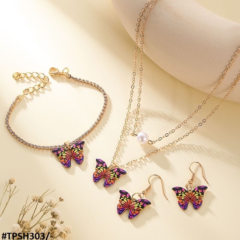 TPSH303 JMN Shaded Butterfly Pendant Set - CPSH