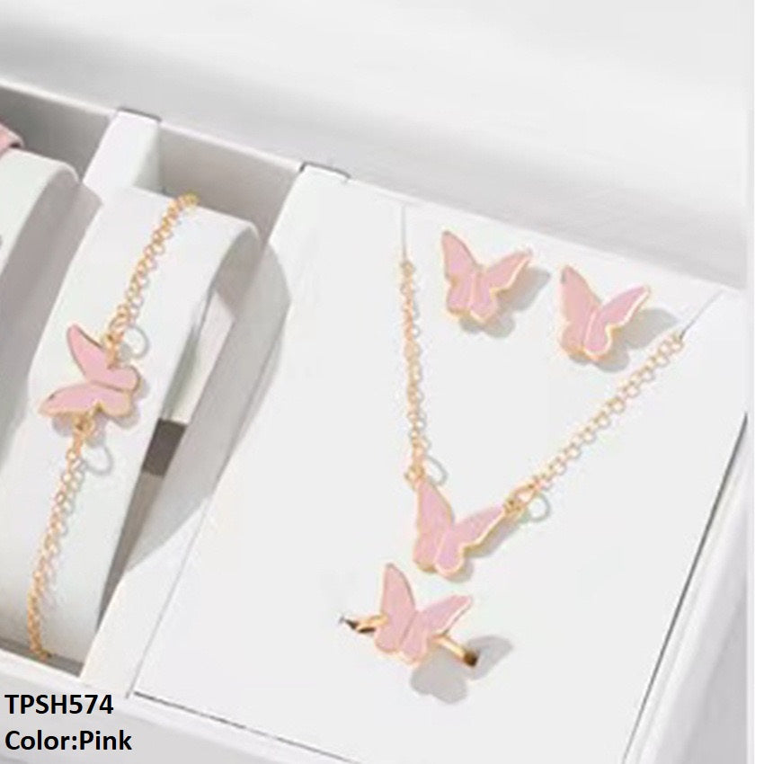 TPSH574 ZXS Painted Butterfly Pendant Set - CPSH