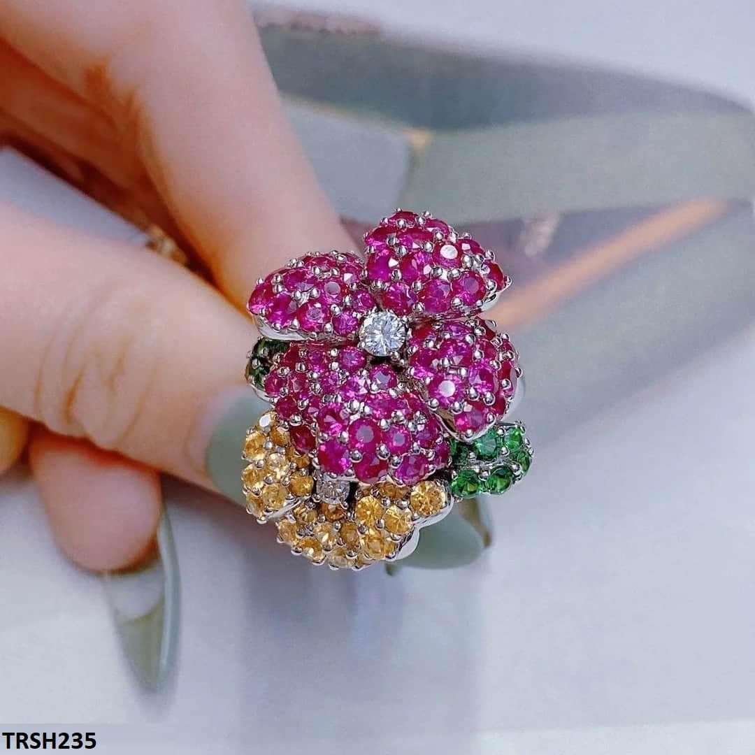 TRSH235 CJD Multi Flower Leaf Adjustable Ring - TRSH