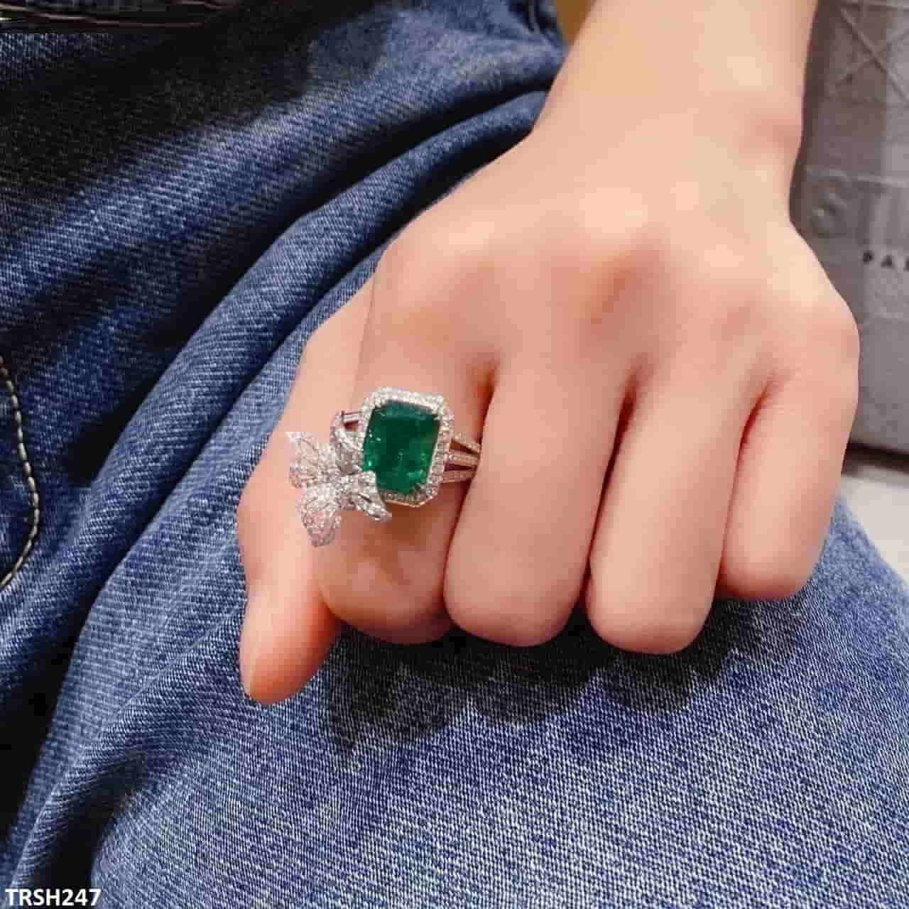 TRSH247 CJD Greenish Square Step Butterfly Adjustable Ring - TRSH