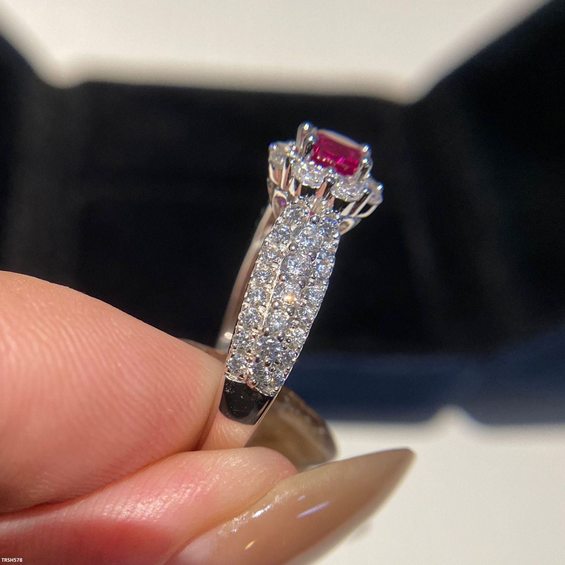 TRSH578 KRL Round Red Zircon Ring Adjustable - TRSH