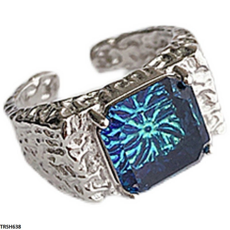 TRSH638 JJS Blue Square Stone Ring Adjustable - TRSH