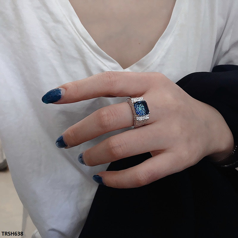 TRSH638 JJS Blue Square Stone Ring Adjustable - TRSH