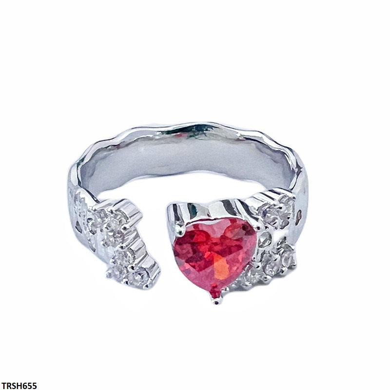 TRSH655 JJS Red Stone Heart Ring Adjustable - TRSH