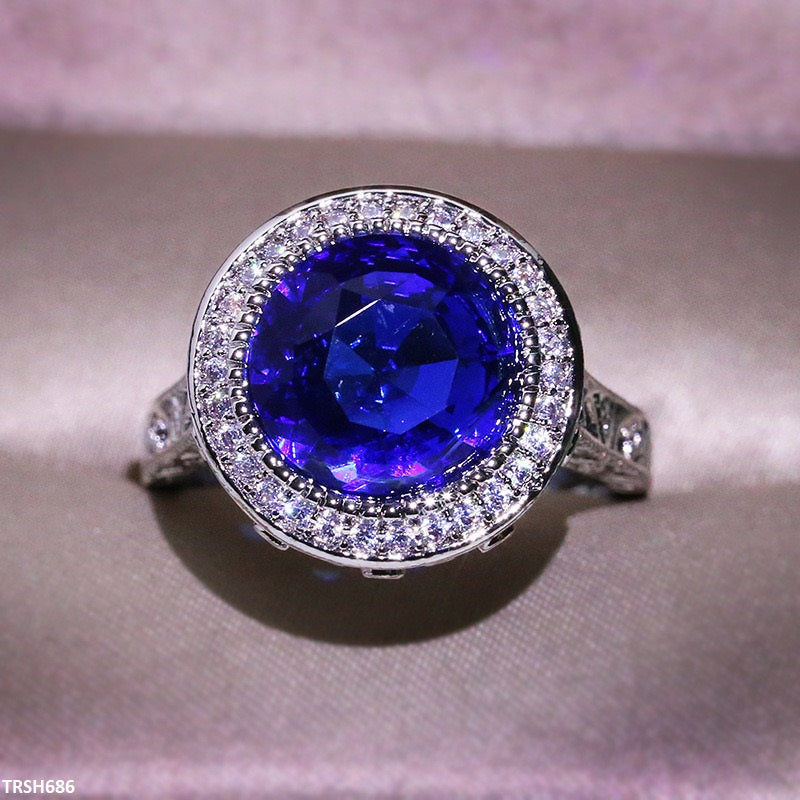 TRSH686 KYC Round Blue Stone Ring - TRSH