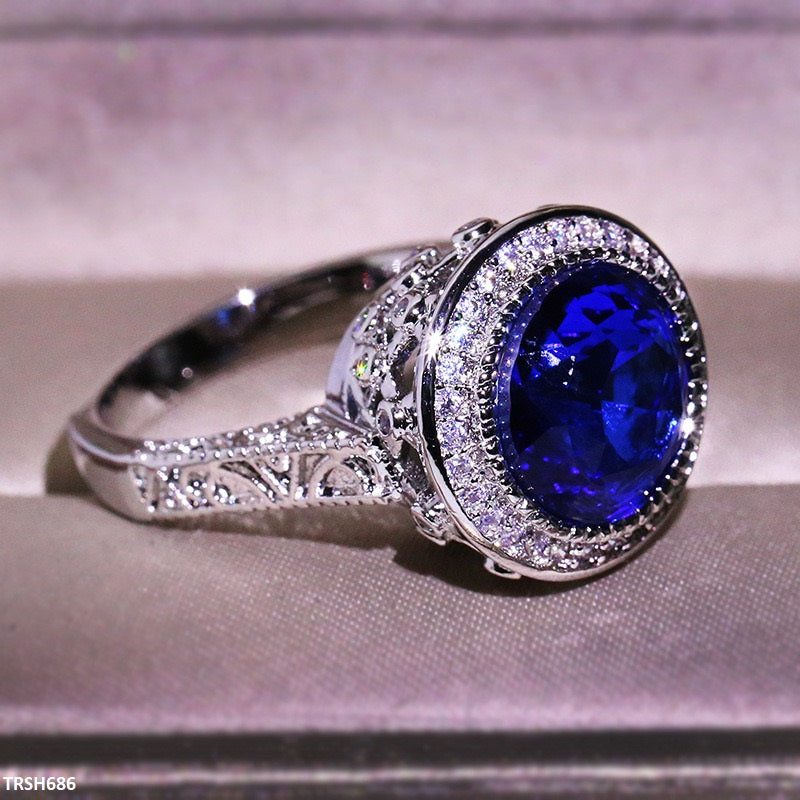 TRSH686 KYC Round Blue Stone Ring - TRSH