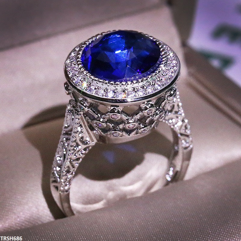 TRSH686 KYC Round Blue Stone Ring - TRSH