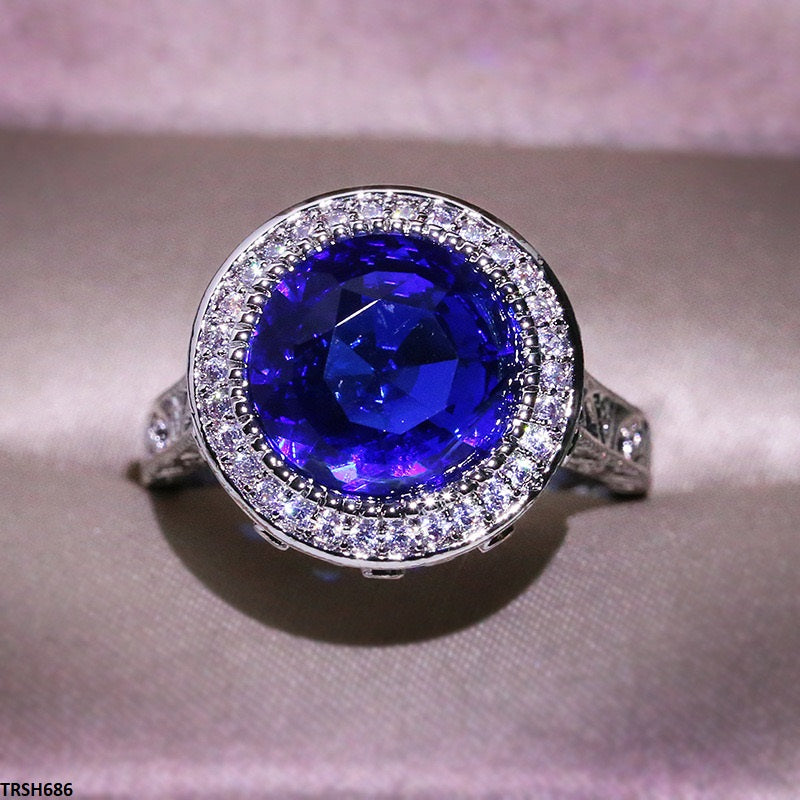 TRSH686 KYC Round Blue Stone Ring - TRSH