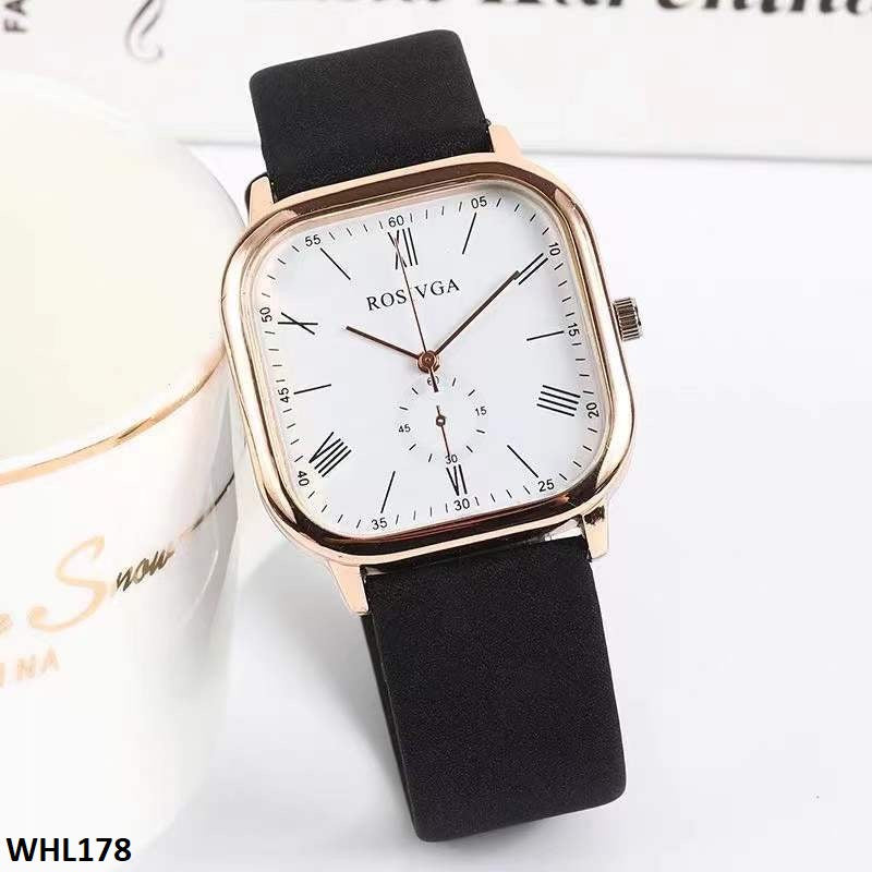 WHL178 CZH Square Slim Strap Leather Watch - WHL