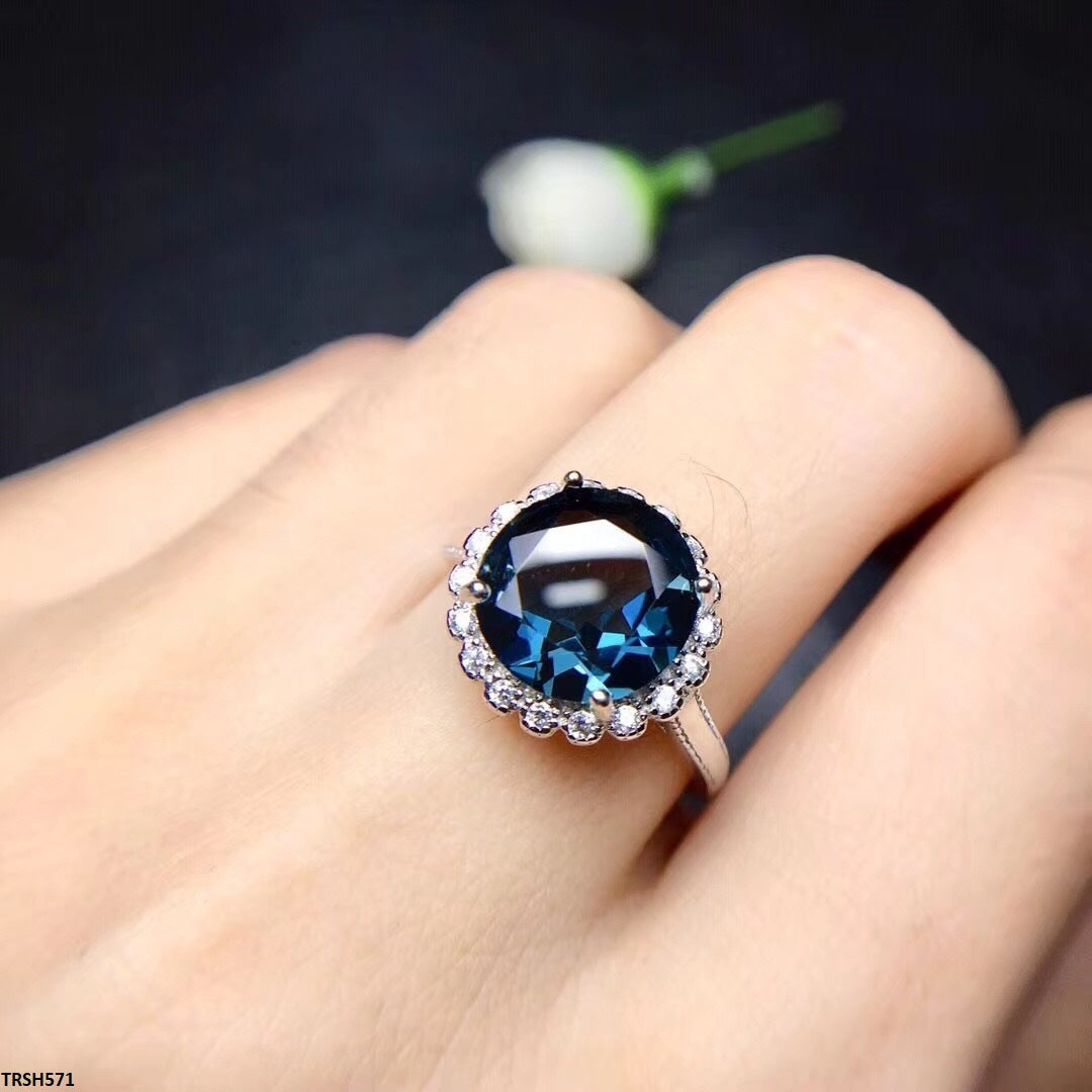 TRSH571 GWH Round crystal Blue Stone Ring Adjustable - TRSH