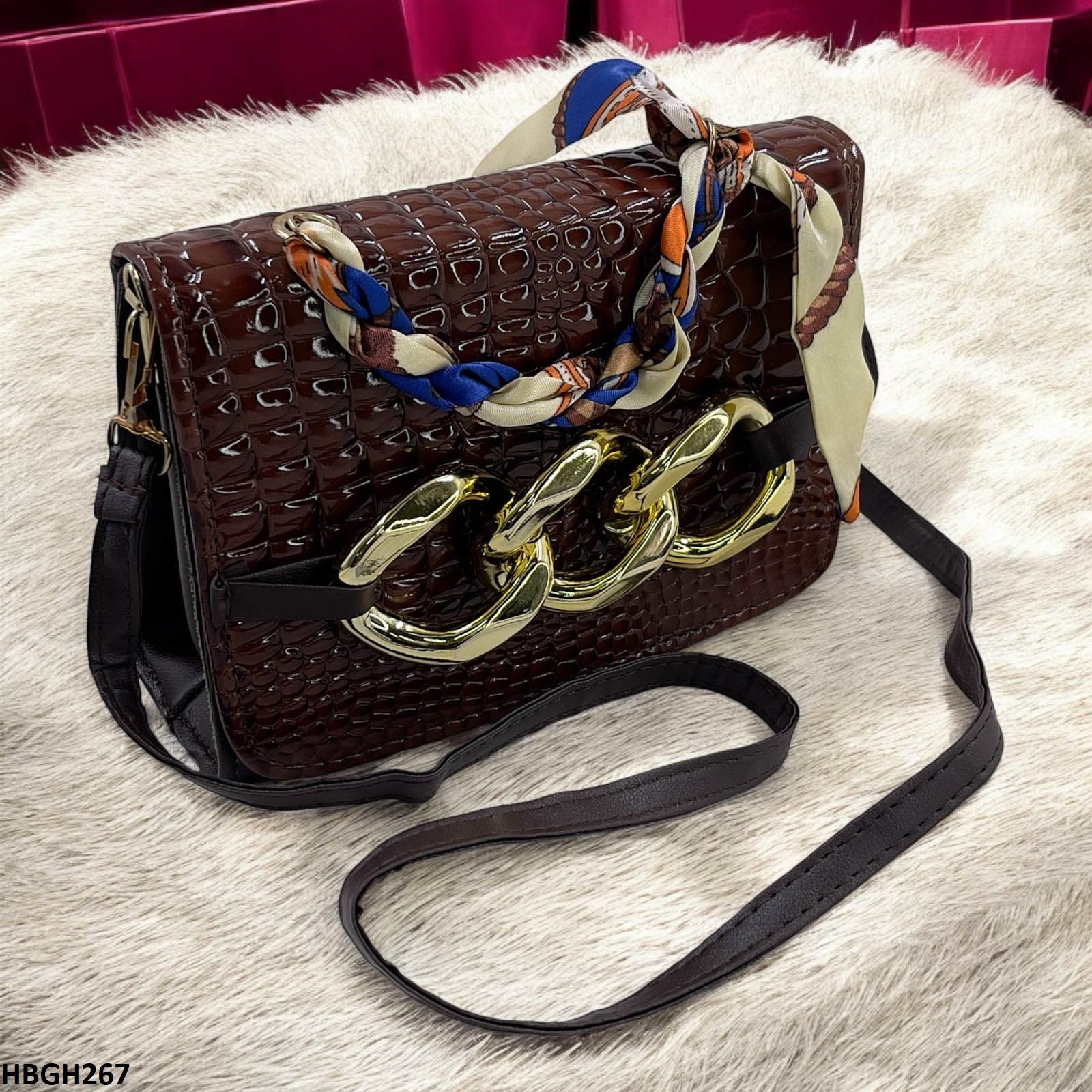 HBGH267 CYG Silk Scarf Linked Chain Bag- HBGH